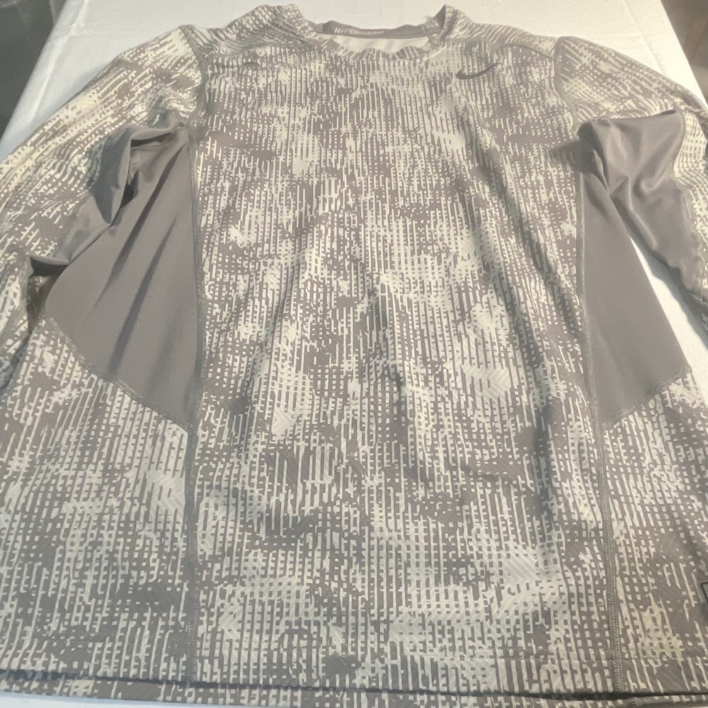 Nike Pro Combat Dri-FIT Hyperwarm Men's Fitted Camo Gray Crew Neck L/S Top L